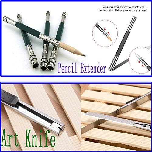 Sketching Pencil Set,18pcs of Pen Charcoal Sketch Set of Pencils Eraser Craft Knife Pencil Extender Roll up Canvas Carry Pouch Pro Art Supply for Beginners Artist