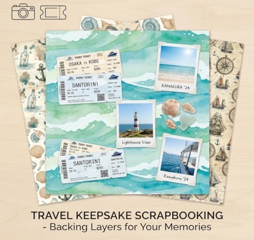 30 Sheets Coastal Beach Scrapbook Paper Supplies, Blue Ocean White Marine Life Decorative Collage Scrapbooking Paper Decoupage for DIY Crafting Project Junk Journals Card Making 7.9x5.5 Inch