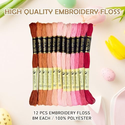 Premium Rainbow Color Embroidery Floss - Cross Stitch Threads - Friendship Bracelets Floss - Crafts Floss - 12 Skeins Per Pack Embroidery Floss,Warm red-Brown Gradient