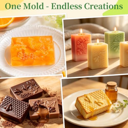 Bee Silicone Soap Molds, 2 Pack Rectangle Honeycomb Molds 12 Cavities | Non-Stick Soap Molds for Soap Making Homemade Bath Bomb Lotion Shampoo Bar, Cake Pan Molds For Baking Biscuit Chocolate