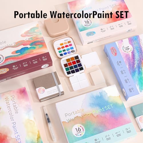 Mini Watercolor Paint Set, Compact Travel Art Kit with 16 Colors