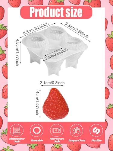 4 Cavity Strawberry Silicone Mold – 2 Pieces Big Strawberry Silicone Fruit Mold for Chocolate, Fondant, Candle, Resin & Cake Decor, 3D DIY Baking Tool for Parties & Gifts (Big Strawberries)