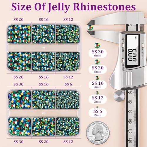 Resin Jelly Rhinestones for Crafting with B7000 Jewelry Glue, 2 Boxes Emerald Balck AB Flatback Crystals with 2Pcs 10ml Glue, Bedazzling Non Hotfix Gems for DIY Tumblers Clothing Shoes Manicure