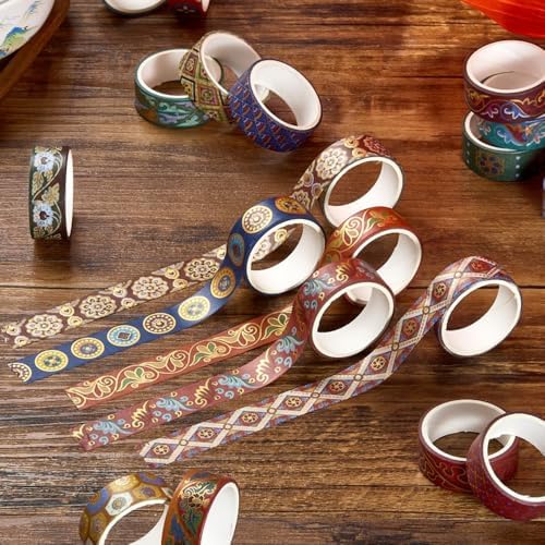 Chinoiserie Gold Foil Washi Tape Set 10 Rolls (Ancient Red)