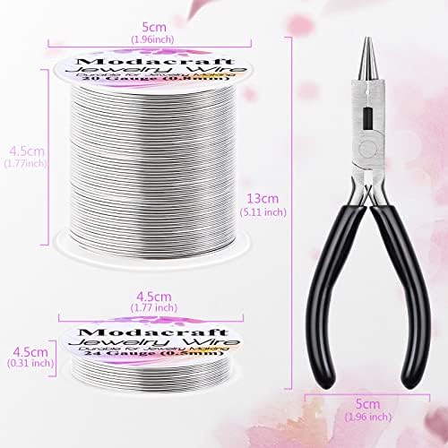 3Rolls 20/24 Gauge Silver Wire with 4 in 1 Jewelry Pliers, Modacraft Tarnish Resistant 20 Gauge Craft Wire 24 Gauge Jewelry Wire for Jewelry Making Supplies and Craft