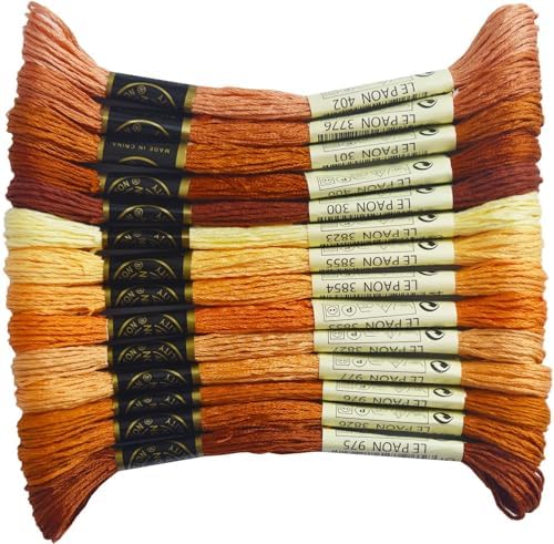 LE PAON Embroidery Floss - Cross Stitch Threads - Friendship Bracelets Floss - Crafts Floss - 14 Skeins Per Pack Embroidery Floss, Golden Brown Gradient