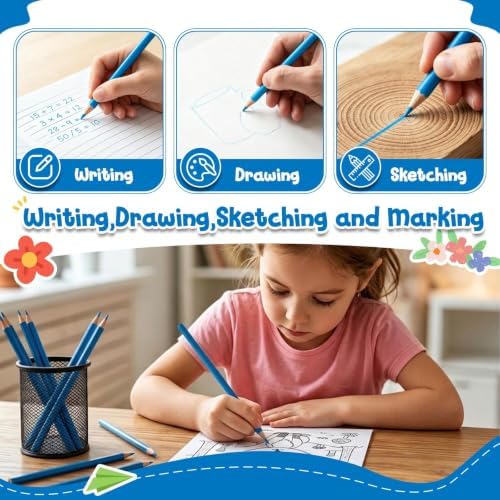 24 PCS Blue Colored Pencils, Pre-sharpened Professional Wooden Art Pencils Set for Artists Painting | Premium Drawing Sketching Supplies