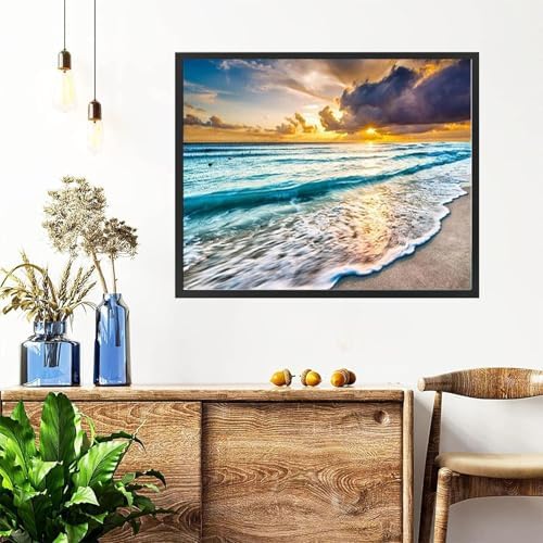 Beach Paint by Numbers for Adults with Framed Canvas - with Wooden Easel
