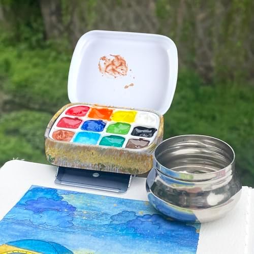 Portable Travel Watercolor Palette, Mini Metal Tin Box,12-Well Empty Tins