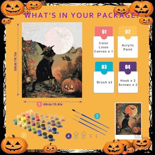 Paint by Numbers for Adults Halloween, Black Cat Paint by Number on Canvas