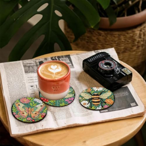 8 Pcs Insect Diamond Art Coasters Kits, Insect Diamond Painting Coasters