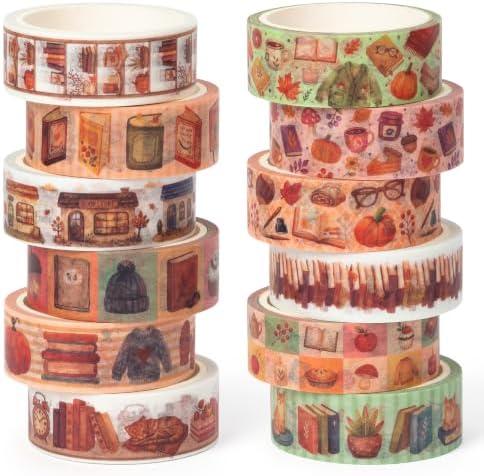 12 Rolls Autumn Reading Washi Tape for Journals Reading Logs
