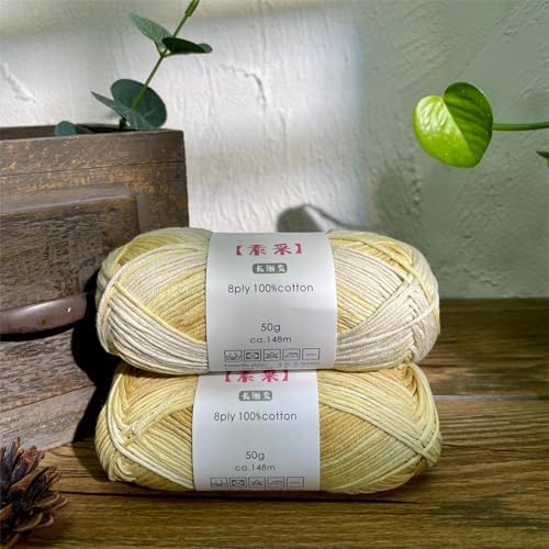 Fine Knitted and Crocheted Cotton Yarn, 100% Long Staple Cotton Yarn Multicolour Gradient Yarn, Infant Sports, 2 Packages 100 g/3.52 oz (50 g/162 yds per Strand) - sc02