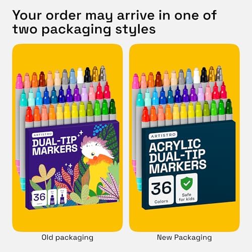 ARTISTRO Mixed Colors Dual-Tip Acrylic Paint Marker Pens - Set of 36