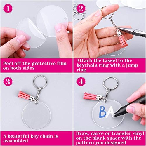 Audab Acrylic Keychain Blanks Kit - 120pcs Including Clear Acrylic Blanks, Keychain Tassels, Key Rings, Jump Rings for DIY Key Chain Vinyl Crafting