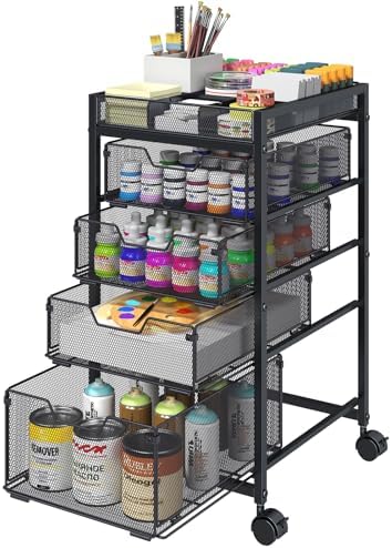 Rolling Utility Cart with 4 Drawers, Craft Organizer and Storage Carts with DIY Divider, Lockable Wheels Storage Organizer for Art Supplies, Store for Brushes & Paints & Small Parts(Patent Pending)