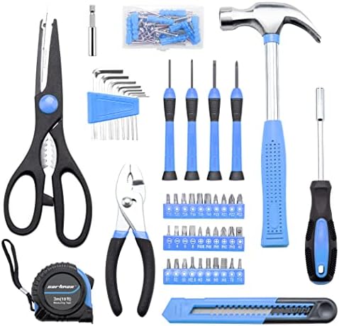 CARTMAN Complete Household Tool Set, Blue Hand Kit With Storage Case | Versatile tool assortment for home repairs, DIY projects, furniture setup, crafting, and daily household fixes in toolbox.