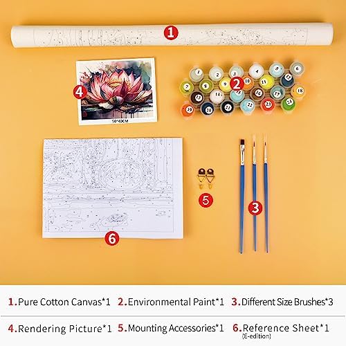 TUMOVO Colorful Abstract Lotus Paint by Numbers Craft Kit for Adults