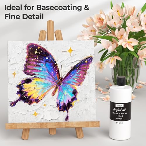 Nicpro 3 Pack White Large Acrylic Paint (16.9 oz, 500 ml), Rich Pigments | Non Toxic Craft Paint for Multi Surface, Canvas, Wood, Leather, Fabric - Art Painting Supplies for Beginner, Artist & Adult