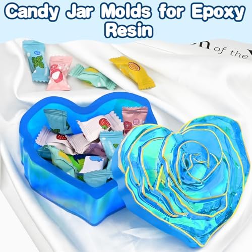 Resin Jar Molds, Rose Flower Shaped Heart Jar Resin Molds with Lid