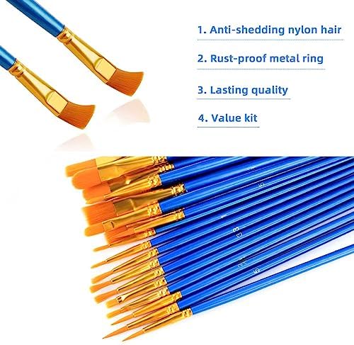 20 Pcs Paint Brushes Painting Brush for Acrylic Oil Watercolor Flat and Round Paint Brush Set for Washable Paint Artist Paint Small Brushes Bulk Toddler Paint Brushes Hog Bristle Art Brushes Pack
