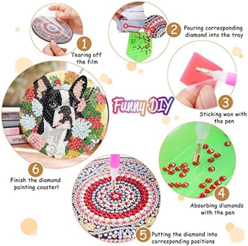 8 Pack Diamond Art Coasters,Dog Flowers Diamond Painting Coasters Kits