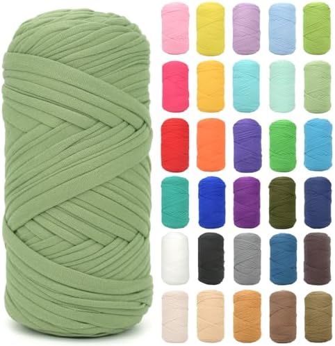 Tshirt Yarn for Crocheting,Avocado Green T Shirt Chunky Elastic Fabric Thick T-Shirt Crochet Yarn for Beginners Crocheting Hand Knitting Bag/Basket/Coasters/DIY Crafts/Home Decor 200G(Avocado Green