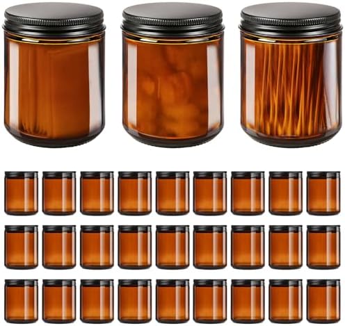 GIVAMEIHF 8oz Amber Glass Jars with Lids (30 Pack) - Empty Candle Jars for making candles,Cosmetic Jar,Amber Cntainers with Lids for Lotions,Creams,Spices