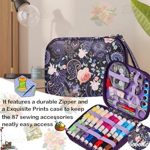 Purple Cute Travel Sewing Kit with 87PCS Hand Sewing Accessories