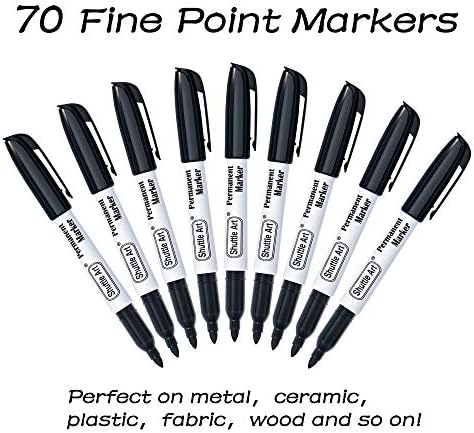 Shuttle Art Permanent Markers, 70 Pack Black Permanent Marker set,Fine Point, Works on Plastic,Wood,Stone,Metal and Glass for Doodling, Marking