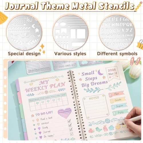 Lewtemi 6 Pcs Journal Stencils, Planner Stencils for Journaling Notebook