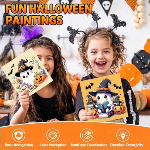 Gemozaic 2 Pack Halloween Paint by Numbers Kit for Kids with Frame, 8x8 in