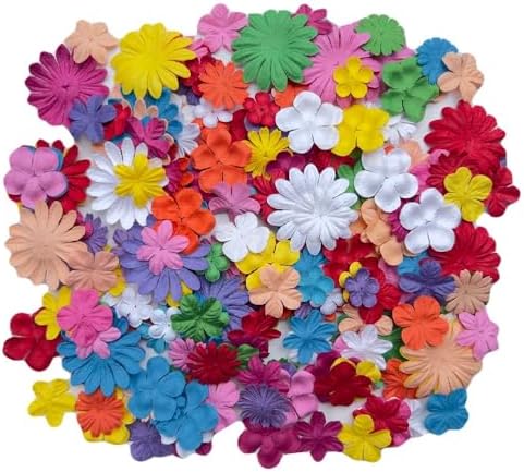 100 Pcs Handmade Mixed Flowers Mulberry Paper Flowers 18 mm - 1.5 Inch Scrapbooking Wedding DIY Craft Supplies Card. (Mixed 10 Coloes).
