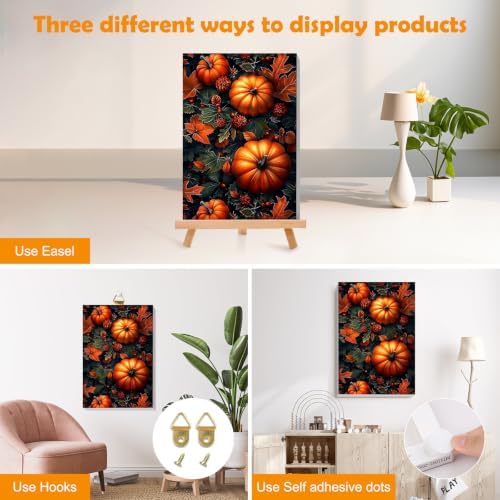 MOGTAA Fall Pumpkin Paint by Numbers Kit for Adults Beginners with Frame, Autumn Adult Paint by Number Kits on Canvas with Easel, Easy DIY Halloween Oil Painting Kits for Home Decor, 8x12in