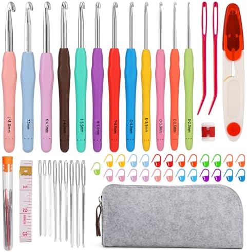 Mayboos 12 Sizes Crochet Hook Set 2.0mm~8.0mm, 53 Pack Crochet Hooks