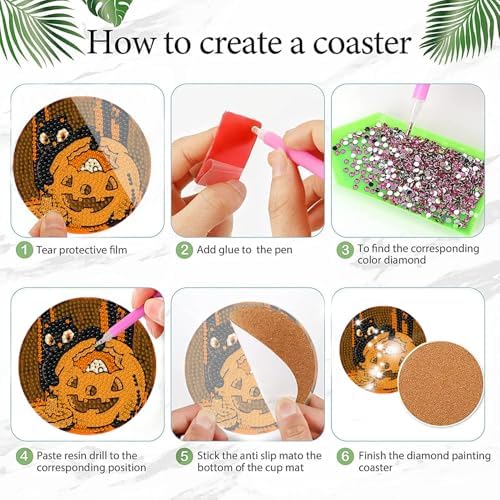 DOTSOPS 8 PCS Halloween Diamond Art Kits for Adults Diamond Art Coasters