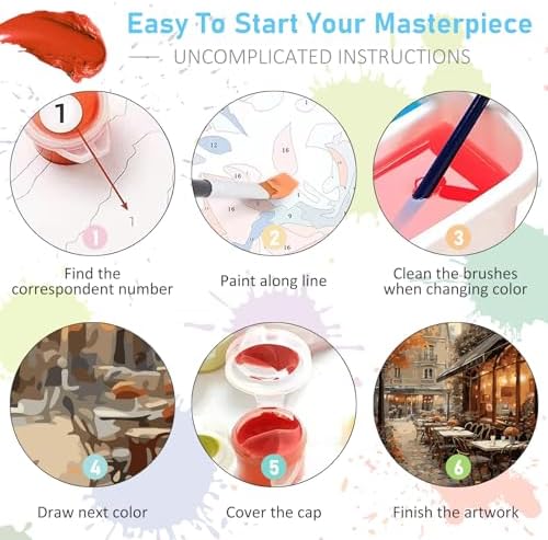 Paint by Numbers Kit for Adults, Street Cafe Acrylic Canvas Painting Set