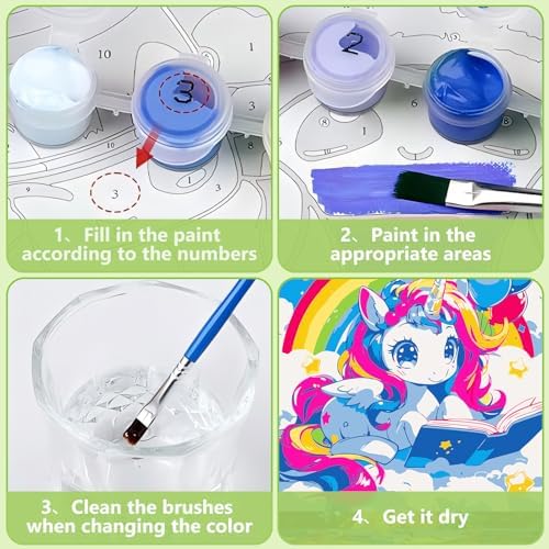 Reivworl Cartoon Paint by Numbers Kit for Kids with Frame 8×8 inch