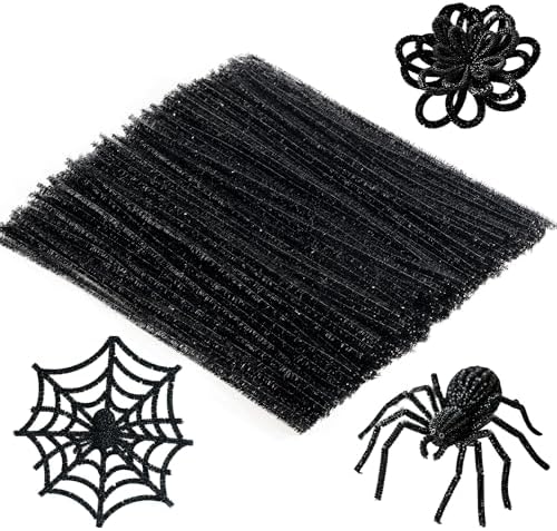 Caydo 200 Pieces Glitter Black Pipe Cleaners