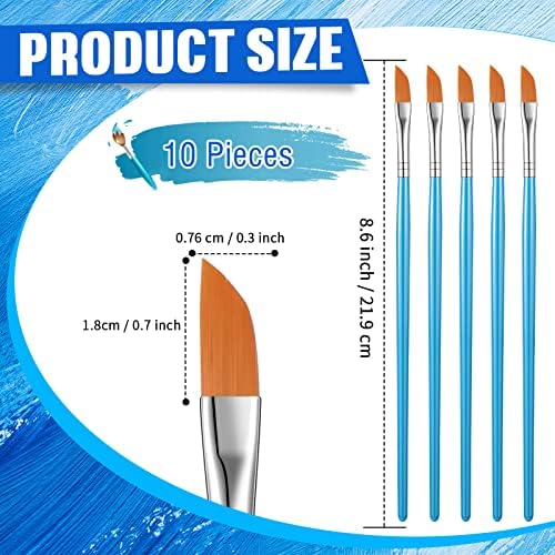 Breling 10 Pcs Paint Angled Brush 1/4 Inch Dagger Brush with Long Handle Dagger Stripes for Acrylic Watercolor Oil Rock Painting Artist Halloween Face Body Nail Art