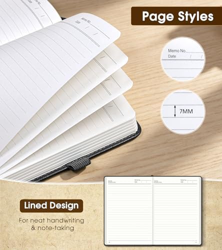 Lined Journal Notebook, A5 Hardcover Leather Journals for Writing, 160 Numbered Pages, 5.7'' x 8.3'' Journaling Notebooks for Men Women, Thick Paper College Ruled Journal for Work Office School, Black