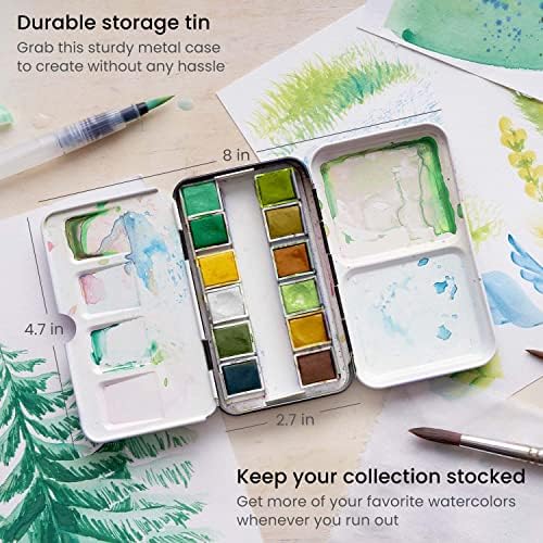 ARTEZA Watercolor Paint Set, 12 Earth Tone Half Pans with Water Brush