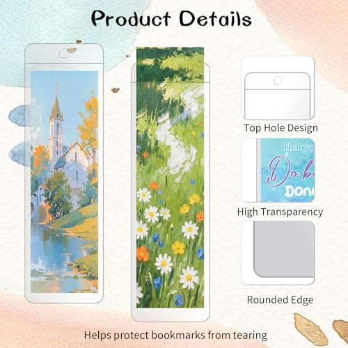 60 Pack Clear Bookmark Sleeves, 5.7 x 1.81in Bookmark Holders with Hole