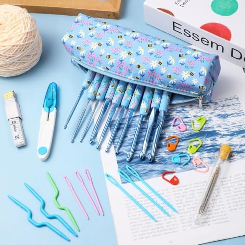 Crochet Hooks Set – 12 Sizes (2.0mm–8.0mm), Soft Grip Handles with Smooth Aluminum Needles, Portable Case, Comfortable Crochet Kit for Long-Time Crocheting & Arthritic Hands