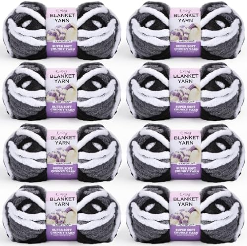 Super Soft Chunky Chenille Yarn for Crocheting,Rainbow Fluffy Velvet Plush Thick Soft Chunky Chenille Baby Blanket Yarn for Crocheting Knitting Beginners 8 * 100g(Black White Grey