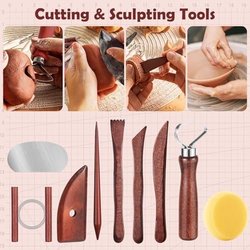 52PCS Pottery Tools Kit for Sculpting, Ceramic Tools, Clay Carving Tools for Polymer Clay, Modeling, Trimming, Molding, Shaping, Pottery Kiln, Arts Crafts Supplies, Adults, Students, Beginners, Pros