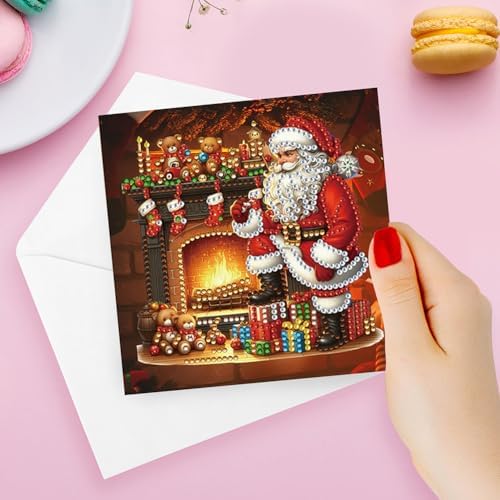 POETRYDRAW 6 Pack 5D DIY Diamond Art Painting Santa Claus Greeting Card Kit, Diamond Art Birthday Holiday Greeting Card, Crafts Kit Creative with Envelope
