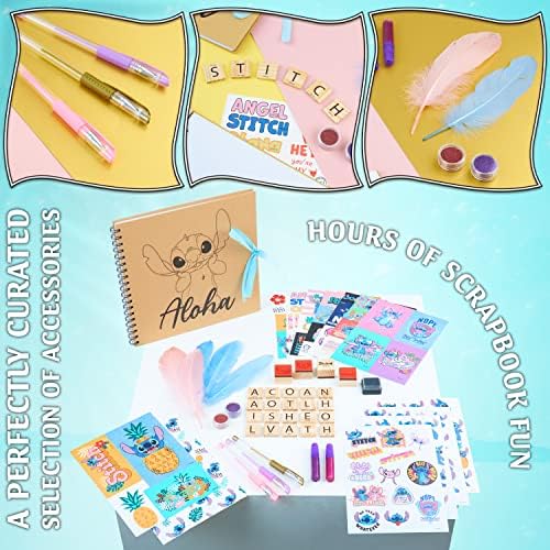 Disney Stitch Scrapbook Kit for Kids DIY Kit with Wito Scrapbook DIY Scrapbooking Accessories Stickers Stamps Gel Pens Glitter Girls Art Set Stitch Gifts for Girls