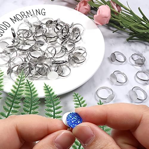 TOAOB 60pcs Blank Rings Silver Plated Adjustable Flat Rings with Blank Base Jewelry Findings
