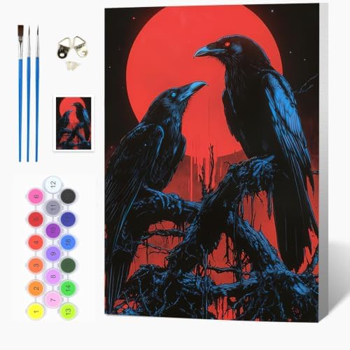 Auremi Ravens Paint by Number Kits for Adults,Gothic Paint by Number on Canvas with Frame DIY Painting with Number Acrylic Oil Paint Kits for Home Decor 8x12 Inch